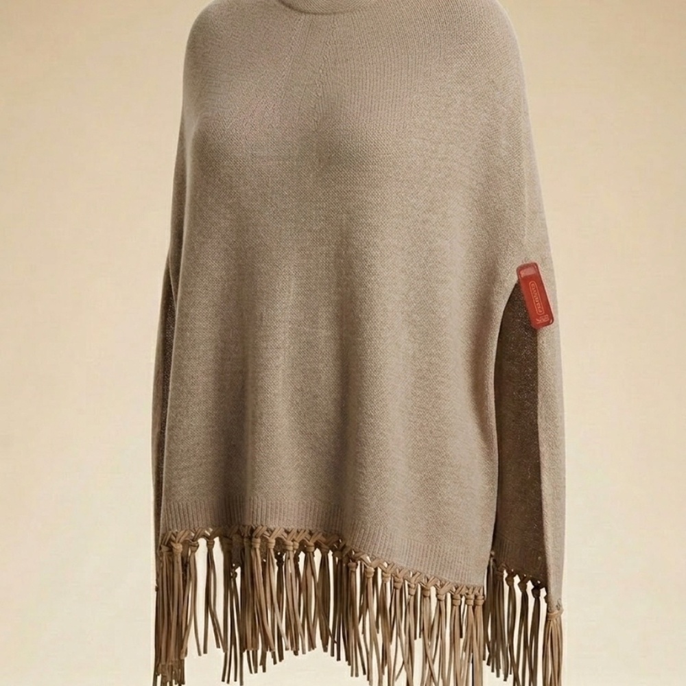 New with Security Tag Pinotti Italy Wool & Cashmere Poncho - Nut- Neutral
